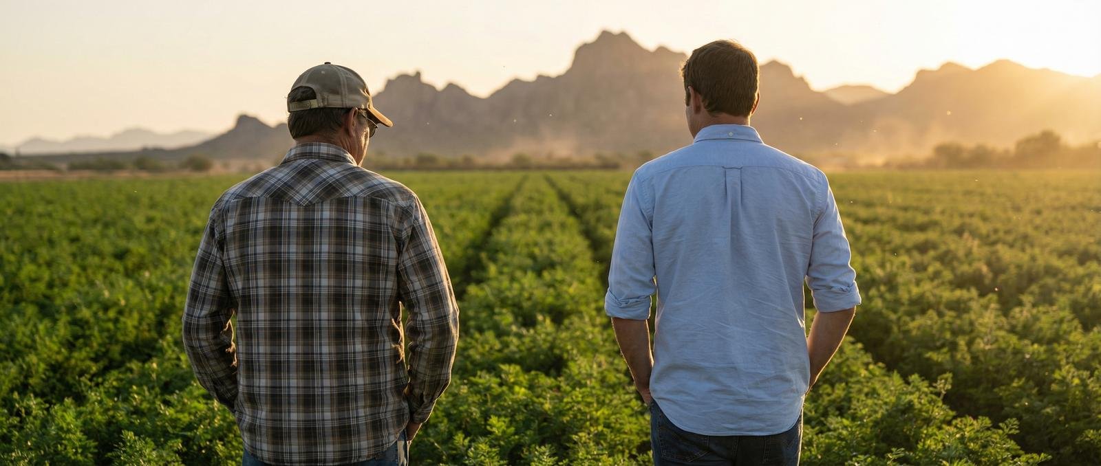 ElixirGrow team members examining soil samples in a crop field